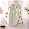 Gosider Specchio da trucco da tavolo inclinabile a 90° oro, ovale, telaio in metallo, portatile, lucido, per tavolo da toeletta, soggiorno, camera da letto, ufficio