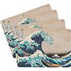 Grupo Erik: Set Sottopiatti The Great Wave of Kanagawa | Hokusai Collection: Set 4 tovagliette rettangolari con stampa decorativa, 28x20cm, retro in sughero e stampa resistente al calore