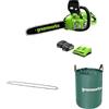 Greenworks 48V(2x24V) 35cm Motosega a Batteria con Motore Brushless, con due 4Ah e Caricabatterie Gemello + Greenworks 35cm Catena + Greenworks Sacco da giardinaggio da 120l