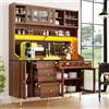 DACHETOU Armadi alti 145 × 39 × 171 cm, colore noce, armadio da cucina, sala da pranzo, soggiorno con ripiani regolabili, armadi, cassetto con scaffale per vino