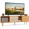 COSTWAY Mobile TV Fino a 65 Pollici in Bambù, Vetro e Rattan PE