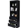 Amveya Libreria Nera con 3 Scomparti e 3 Cassetti Scaffale Stretto Alto con Cassetti Mobile Contenitore per Soggiorno e Ufficio