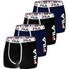 FILA Boxer Uomo Cotone, Mutande Uomo Maglia Aerata, Traspirante (set di 4), Nero, Blu, Taglie M