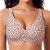 Ganado Reggiseno da donna con profondo scollo a V, senza cuciture, senza ferretto, push up, morbido e confortevole, senza ferretto, rosa effetto leopardato, M