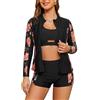 SHEKINI Rash Guard da Donna Manica Lunga 3 Pezzi Protezione UV Costumi da Bagno con Cerniera e Pantaloncini a Vita Alta Sportivo Beachwear per Nuoto e Surf