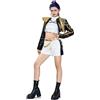 OSIAS Donna Rumi Cosplay Costume Abito da Palco Dorato Nero con Design con Paillettes (L)