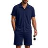Aseniza Pigiama Uomo Estivo Bottoni Pigami Uomo Estivi Corti Cotone Leggero Due Pezzi Manica Corta Casual Morbido e Confortevole Blu Navy XL