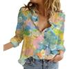 Generic Camicette da donna casual con scollo a V, stampa floreale, arrotolabile, a maniche lunghe, in chiffon, con bottoni, stile bohémien, Blu, XXL