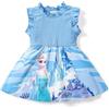 Disney Frozen Elsa - Vestito senza maniche per bambina, abito da principessa dolce e alla moda con volant blu