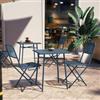 DEGHI Set bistrot con tavolo 60x60 cm e 2 sedie pieghevoli in acciaio blu oceano - Faber