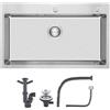 KINKIBOS Lavandino in acciaio inox 304, 75 x 50 cm, lavello da incasso, lavello in acciaio inox con foro per rubinetto e troppopieno, lavello da cucina rettangolare per 80 cm