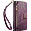 JIUNINE Cover per OPPO A16 / A16S / A54S, Custodia Libro PU Pelle Antiurto Portafoglio Donna, Slot per Carte, Stand Regolabile, Chiusura Magnetica, Motivo Floreale con Foglie in Rilievo, Viola