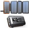 rsesun Powerbank solare 20000 mAh, caricatore solare con 3 cavi QC4.0 22,5 W, USB C 20 W, funzione di ricarica rapida, con 4 pannelli solari e 3 torce a LED per smartphone, tablet, campeggio(Arancia)