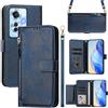 MOJIA Cover per Oppo Reno 11F 5G (Reno11 F 5G), Custodia Portafoglio in Pelle PU con Tracolla e Cinturino da Polso, Porta Carte Multifunzionale. Blue