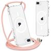 Yoedge Magnetica Trasparente Cover per iPhone 8 Plus/iPhone 7 Plus con Cordino 5,5, Compatibile con Magsafe, Trasparente Sottile Silicone TPU Antiurto Custodia con Collana Laccio Tracolla, Oro Rosa