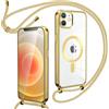 Oelrstfe Cover Trasparente con Cordino per iPhone 12/iPhone 12 Pro con Magnetico, Custodia Sottile Morbido Silicone con Laccio Collana Tracolla Regolabile Antiurto Case con Collana-Oro