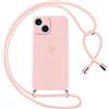 Oelrstfe Cover per iPhone 15 con Cordino,Custodia Silicone Morbido Sottile con Motivo Cuore e Collana Laccio Tracolla,Antiurto Antigraffio Corda Collo Regolabile Protettiva Case,Rosa