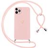 Oelrstfe Cover per iPhone 11 Pro con Cordino,Custodia Silicone Morbido Sottile con Motivo Cuore e Collana Laccio Tracolla,Antiurto Antigraffio Corda Collo Regolabile Protettiva Case,Rosa