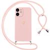 Oelrstfe Cover per iPhone 11 con Cordino,Custodia Silicone Morbido Sottile con Motivo Cuore e Collana Laccio Tracolla,Antiurto Antigraffio Corda Collo Regolabile Protettiva Case,Rosa