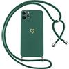 Oelrstfe Cover per iPhone 11 Pro con Cordino,Custodia Silicone Morbido Sottile con Motivo Cuore e Collana Laccio Tracolla,Antiurto Antigraffio Corda Collo Regolabile Protettiva Case,Verde