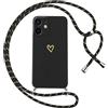 Oelrstfe Cover per iPhone 11 con Cordino,Custodia Silicone Morbido Sottile con Motivo Cuore e Collana Laccio Tracolla,Antiurto Antigraffio Corda Collo Regolabile Protettiva Case,Nero