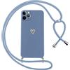 Oelrstfe Cover per iPhone 11 Pro con Cordino,Custodia Silicone Morbido Sottile con Motivo Cuore e Collana Laccio Tracolla,Antiurto Antigraffio Corda Collo Regolabile Protettiva Case,Blu