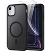 Oelrstfe Cover per iPhone XR Compatibile con MagSafe con 2 Pezzi Vetro Temperato, Custodia Magnetica Traslucida Opaca, [Antiurto Grado Militare] Custodie Posteriore Glassata per iPhone XR, Nero
