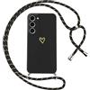 Oelrstfe Cover per Samsung Galaxy S23 Plus 5G con Cordino,Custodia Silicone Morbido Sottile con Motivo Cuore e Collana Laccio Tracolla,Antiurto Antigraffio Corda Collo Regolabile Protettiva Case,Nero