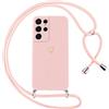 Oelrstfe Cover per Samsung Galaxy S21 Ultra 5G con Cordino,Custodia Silicone Morbido Sottile con Motivo Cuore e Collana Laccio Tracolla,Antiurto Antigraffio Corda Collo Regolabile Protettiva Case,Rosa