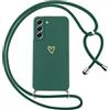 Oelrstfe Cover per Samsung Galaxy S21 FE 5G con Cordino,Custodia Silicone Morbido Sottile con Motivo Cuore e Collana Laccio Tracolla,Antiurto Antigraffio Corda Collo Regolabile Protettiva Case,Verde