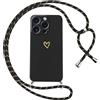 Oelrstfe Cover per iPhone 15 Pro Max con Cordino,Custodia Silicone Morbido Sottile con Motivo Cuore e Collana Laccio Tracolla,Antiurto Antigraffio Corda Collo Regolabile Protettiva Case,Nero
