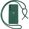 Oelrstfe Cover per Samsung Galaxy A25 con Cordino,Custodia Silicone Morbido Sottile con Motivo Cuore e Collana Laccio Tracolla,Antiurto Antigraffio Corda Collo Regolabile Protettiva Case,Verde