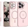YUANDMI Cover Magnetica per iPhone 15 Pro Compatibile con MagSafe, Custodia per iPhone 15 Pro Traslucida Opaca Case Ultra-Sottile Anti-Scivolo Resistente ai Graffi, Rosa