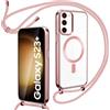 Oelrstfe Cover Trasparente con Cordino per Samsung Galaxy S23 Plus 5G con Magnetico, Custodia Sottile Morbido Silicone con Laccio Collana Tracolla Regolabile Antiurto Case con Collana - Rose-Gold