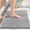 HITSLAM Tappeto Bagno Antiscivolo in Ciniglia 60x40cm - Tappetino Bagno Morbido e Assorbente, Lavabile in Lavatrice - Tappeto Doccia per Vasca o WC, Grigio