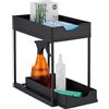 Relaxdays Organizer Mobile Sottolavello, Scaffale a 2 Ripiani Estraibile, 37 x 22 x 40 cm, Mensola Cucina e Bagno, Nero