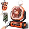 Deepoter Ventilatore Campeggio 20000mAh con Luce LED, Ventilatore Portatile Ricaricabile con Gancio e Telecomando, V-entilatore USB Scrivania per Esterno Tenda Spiaggia Allaperto - Arancia