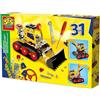 SES Creative - Metallo - Veicoli da costruzione 3-1 - Kit creativo per bambini - Gru, escavatore, camion - Giocattoli da costruzione per bambini - Con parti in metallo e plastica - Dai 7 anni in su