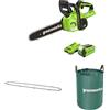 Greenworks Motosega a Batteria, Lunghezza Barra 12 Pollice (30cm),Batteria 40V 2Ah e Caricabatterie + GreenWorks 30cm Catena + Greenworks Sacco da giardinaggio da 120l