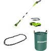 Greenworks Sega ad Asta a Batteria, Lunghezza Barra 8 Pollice (20cm), Batteria 40V 2Ah e Caricabatterie + Greenworks 20cm Catena + Greenworks Sacco da giardinaggio da 120l