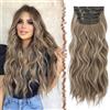 FESHFEN Extension Capelli a Clip - 4PCS Lunga Ondulati Capelli Estensioni Clips Ricci Sintetici Posticci Capelli Extension con Clip in Hair Extensions per Donna 50 cm Brünett gemischt mit Aschblond