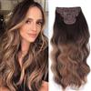 Gairyan Extension Capelli Clip Mossi 4PCS 55cm Extension a Clip Capelli Lunghi Ondulati Clip in Hair Extension Posticci per Capelli Finti Sintetici Ricci Folti, Marrone Cioccolato ombre Caramello