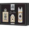 Generico La ttafa King of Arabia - Set regalo, profumo arabo da uomo, durevole, include profumo EDP 100 ml + mini profumo 20 ml + deodorante 200 ml + atomizzatore fragranza legnosa dolce (King of Arabia Gift)
