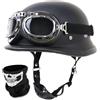 EHKINY Retro Casco Moto A Faccia Aperta Casco Motociclista Stile Retrò Tedesco Casco Jet Leggero Omologato ECE A Sgancio Rapido Scooter Ciclomotore Crash(Matte Black,M=(57~58cm))