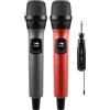 FerBuee Microfono Wireless Dual con Ricevitore e Anello Antiscivolo,100 ft. Microphone per Karaoke, Riunione, DJ, Matrimonio, Festa (Grigio & Rosso)
