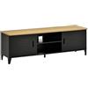 HOMCOM Mobile TV Panca TV per TV da 55 con 2 armadi piedi regolabili telaio in metallo nero, vassoio in legno naturale, 150 x 40 x 50 cm