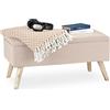 Relaxdays Panca con Contenitore, Imbottita, Gambe in Legno, Cassapanca Foderata, HLP 39,5x79,5x39,5 cm, Beige