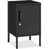 tectake® Comodino Camera da Letto in acciaio, 35x42,5x60,5 cm, mobiletto salvaspazio, ripiano regolabile, anta con chiave, chiusura magnetica, piedini regolabili, Tavolino Laterale da Divano - Nero
