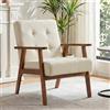 Ckaff Poltrona con Braccioli, Poltrona Relax in Lino con Cuscino Spesso, Poltroncina Con Gambe in Legno Massello, Sedia Imbottita per Soggiorno, Camera da Letto, Ufficio, Beige