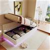 AONYAYBM Letto imbottito da 90 x 200 cm con contenitore, letto singolo con LED e USB, divano letto per ragazzi, letto con contenitore e rete a doghe, letto per ospiti, in velluto, beige, senza